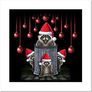 Raccoon trick or trash cute raccoons family merry Christmas Posters and Art